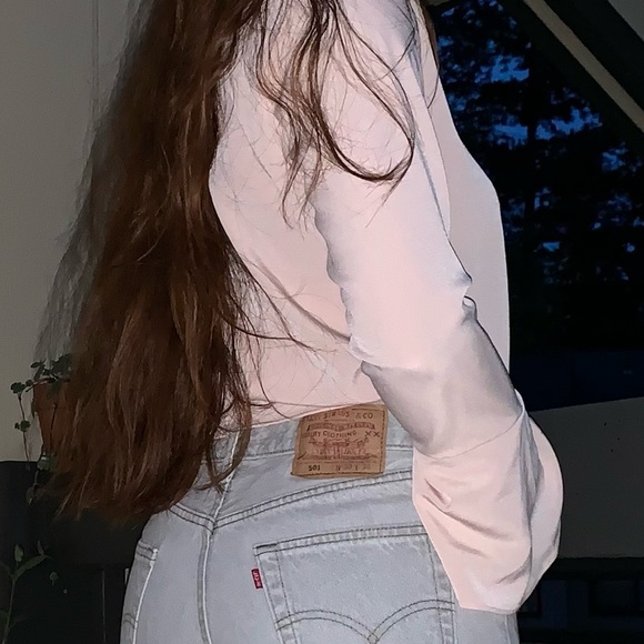 Darphin blush pink high neck boho bellsleeve chiffon blouse Sz S business casual - Picture 5 of 10